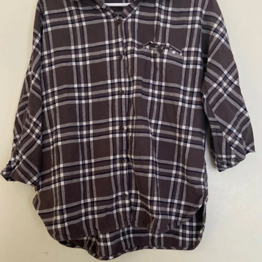 Brown plaid button up